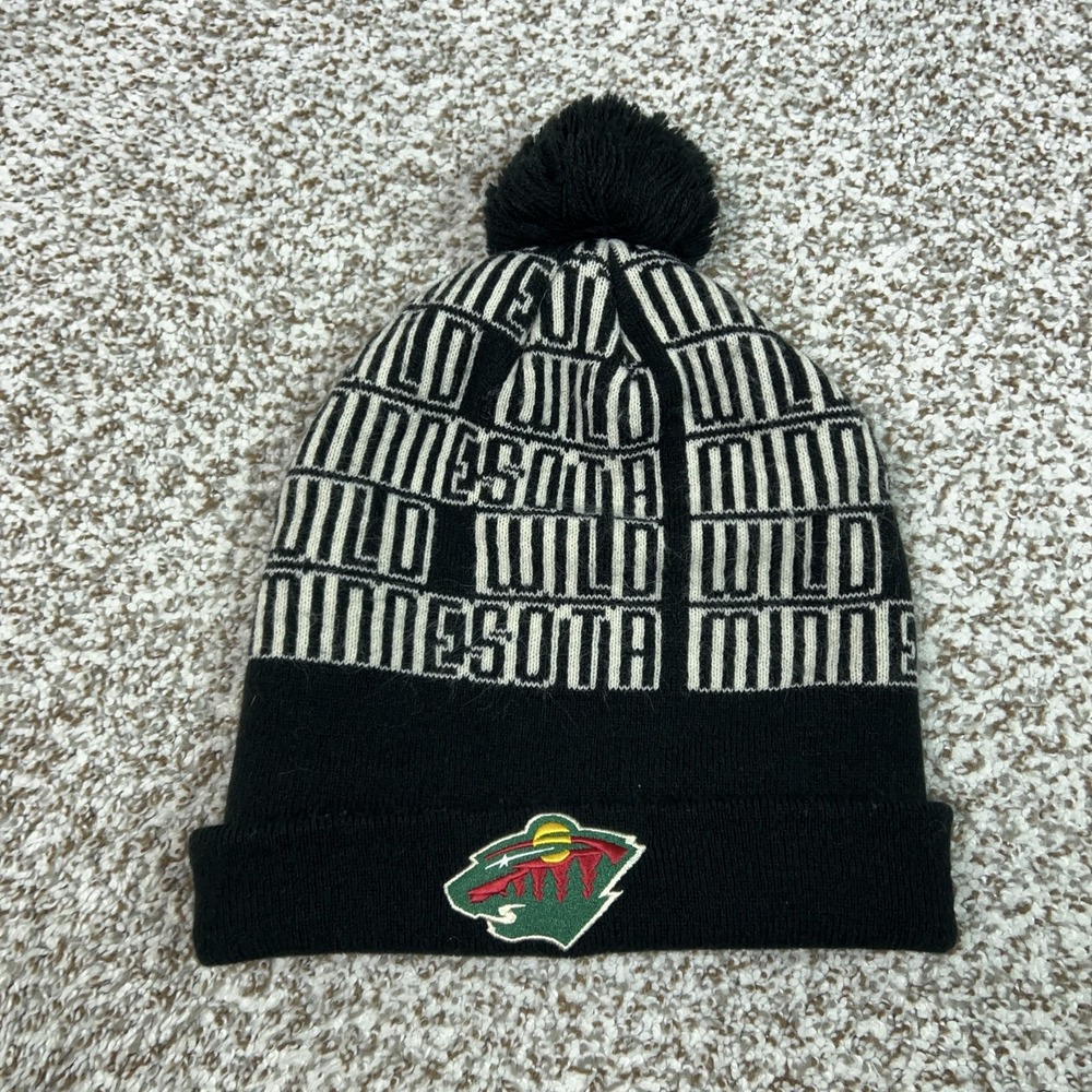 Minnesota Wild Hat Beanie Mens One Size Black NHL Hockey Pom Cuffed Knit Winter